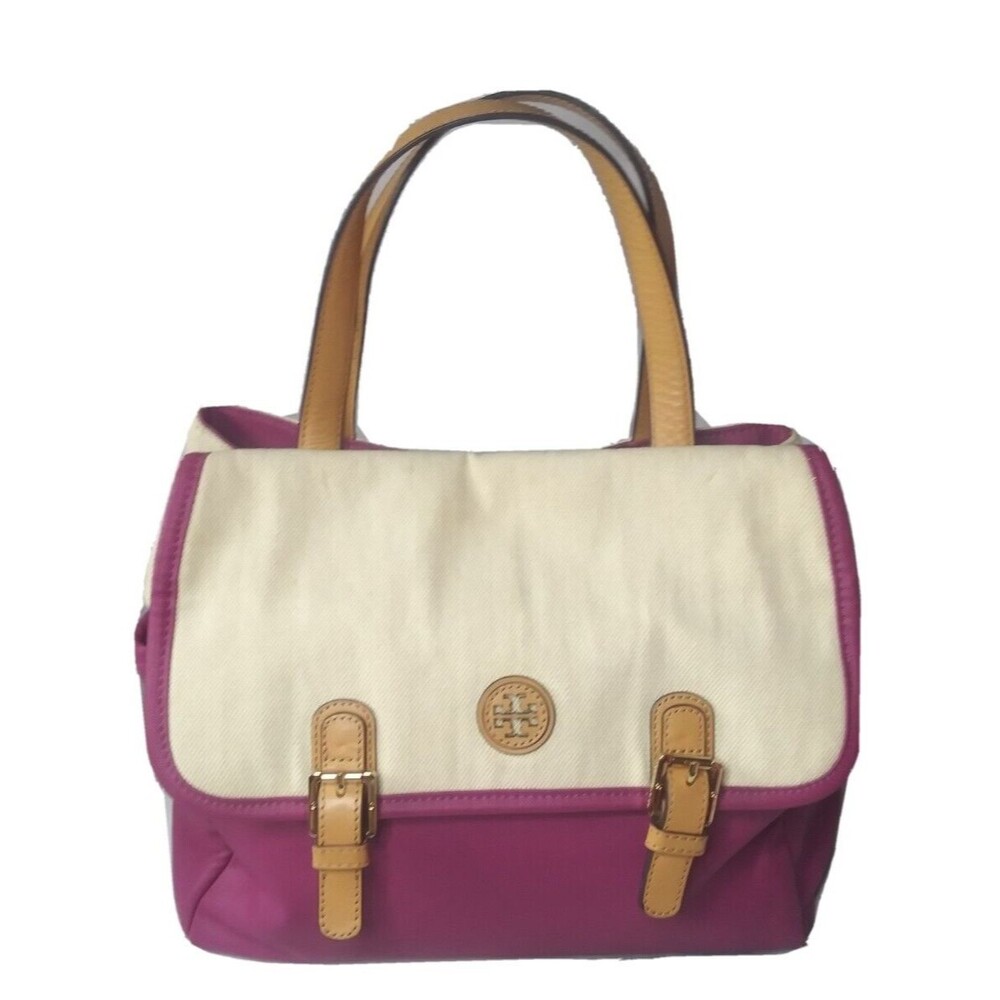 Tory Burch Pierson Mini Canvas Leather Beach Tote Fuchsia Pink $275 AS IS